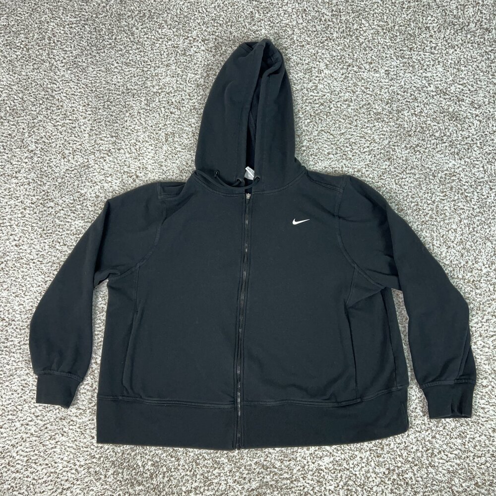 Nike Hoodie Womens 0X Plus Black One Full Zip Dri FIT Fleece Sweatshirt Swoosh